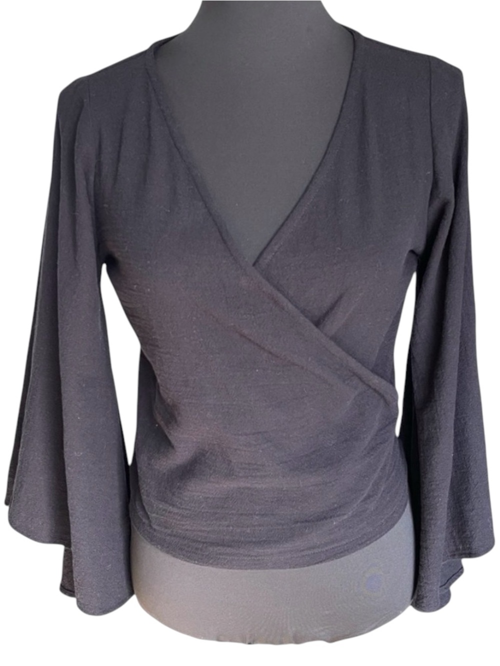 AYA Black Cotton Bat Wing Wrap Yoga Boho Festival Vacation Beach Top (XS/S)
